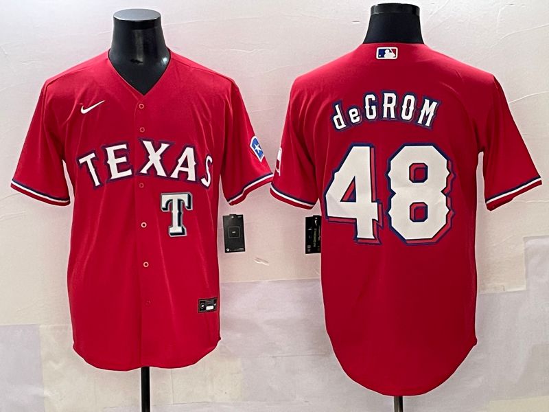 Men 2025 Texas Rangers 48 Degrom Red Game Nike MLB Jersey style 4